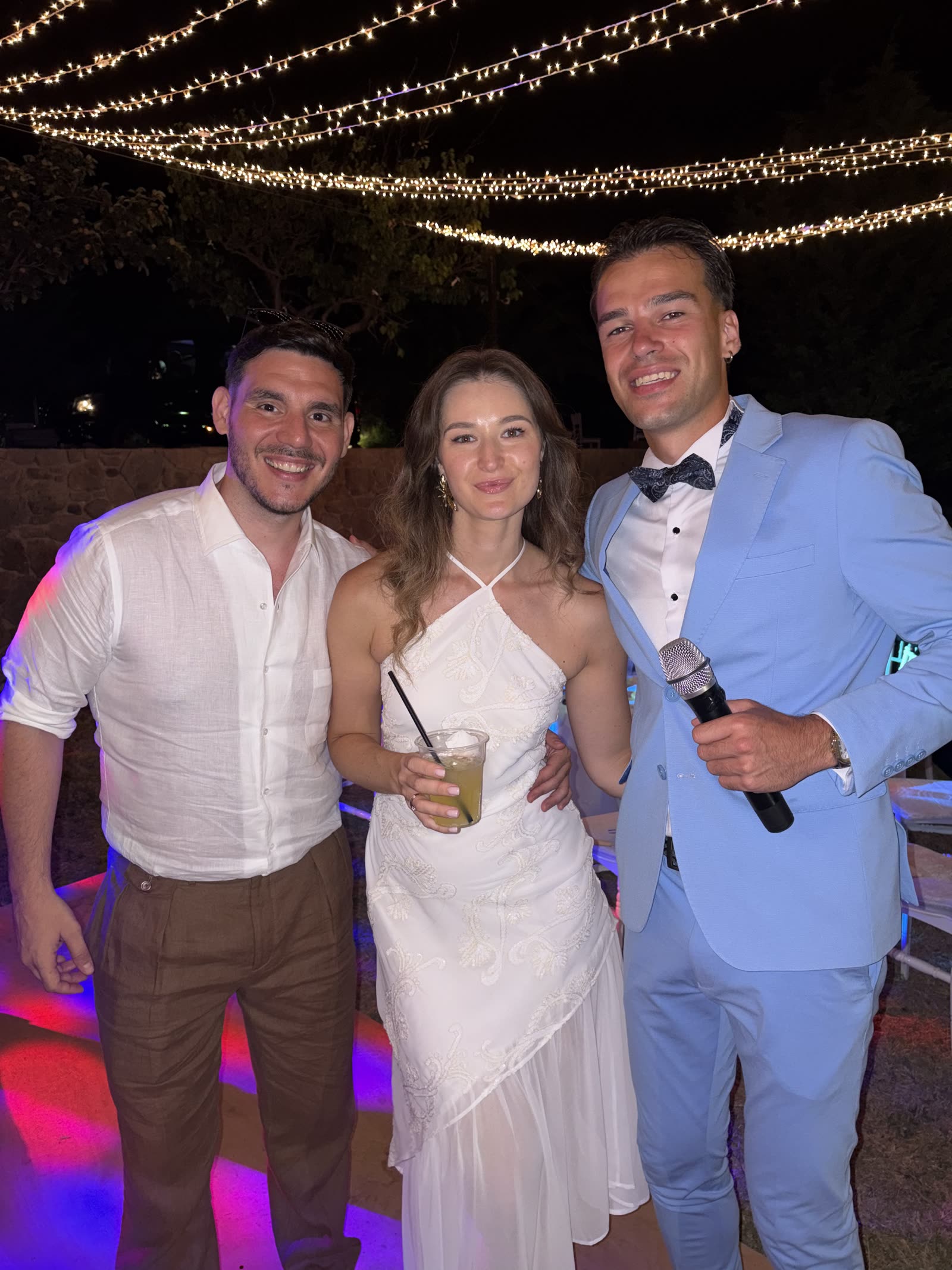 Vova with Alyona and Lampros at their wedding in Aegina, Greece